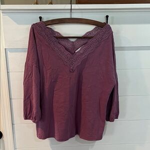 Suzanne Betro Mauve Lace Trim Blouse